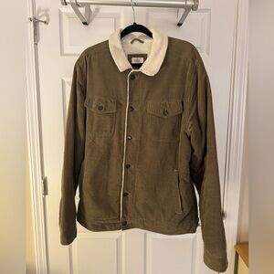 Men's Olive Green Corduroy Jacket with Sherpa Lining